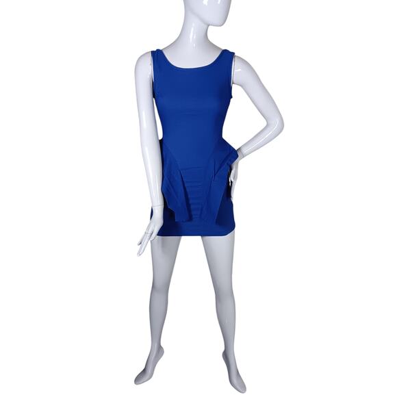 BLVD BLVD Structured Mini Dress Royal Blue Size Small Fitted Peplum Sleeveless - Picture 3 of 10